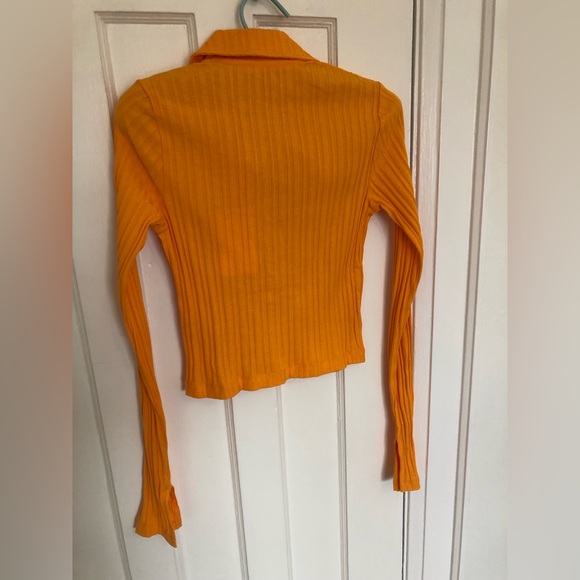 NWT Helmut Lang Cotton Cropped Rib Knit Long Sleeve Polo in Orange, Size XS - Picture 8 of 14